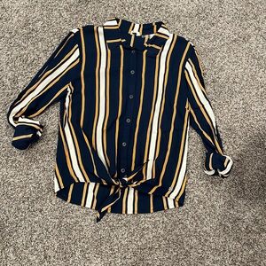Roxy Vertical Striped Long Sleeve Button Down Blouse